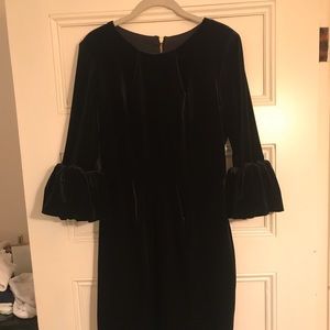 Black Velvet Cocktail Dress with Ruffle Sleeve